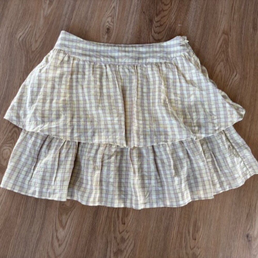 Urban Social Yellow Tan Plaid Tiered Y2K Mini Skirt NWT Small
